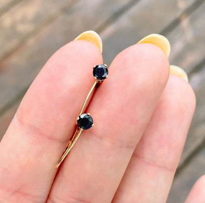 14KT Yellow Gold Round Blue Sapphire Lever Back Earrings