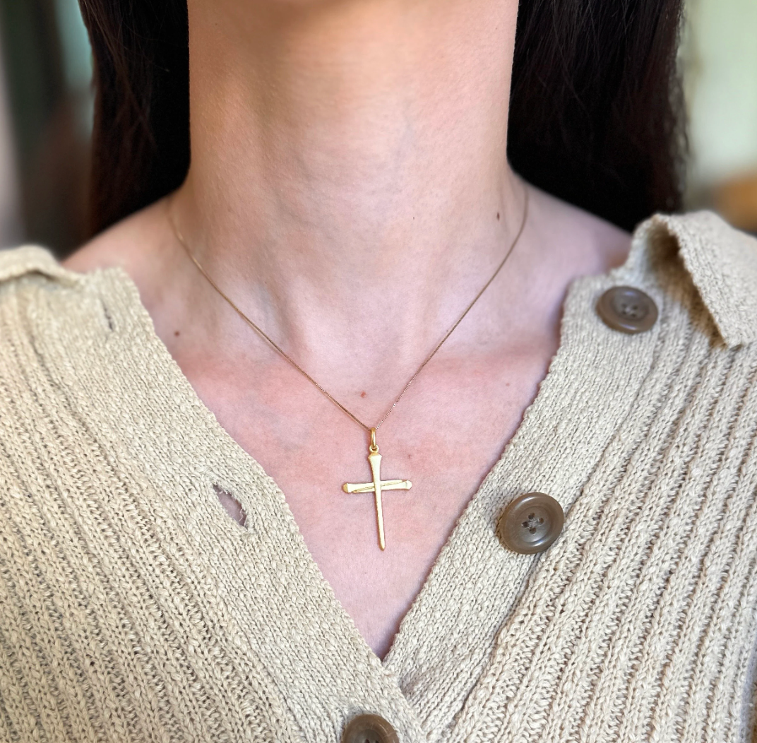 14KT Yellow Gold Matte Chiodo Nail Cross Pendant