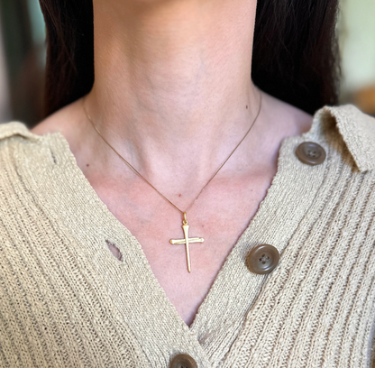 14KT Yellow Gold Matte Chiodo Nail Cross Pendant