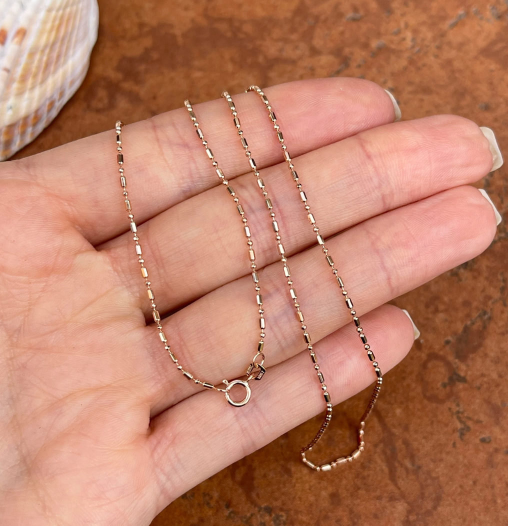 14KT Rose Gold Diamond-Cut Alternating Bead Chain Necklace