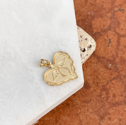 14KT Yellow Gold Angel + Infinity Symbol Heart Pendant