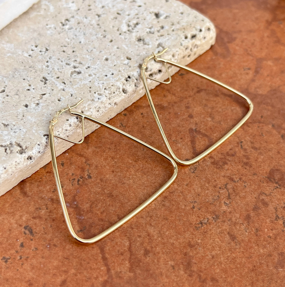 14KT Yellow Gold Thin Triangle Hoop Earrings 43mm