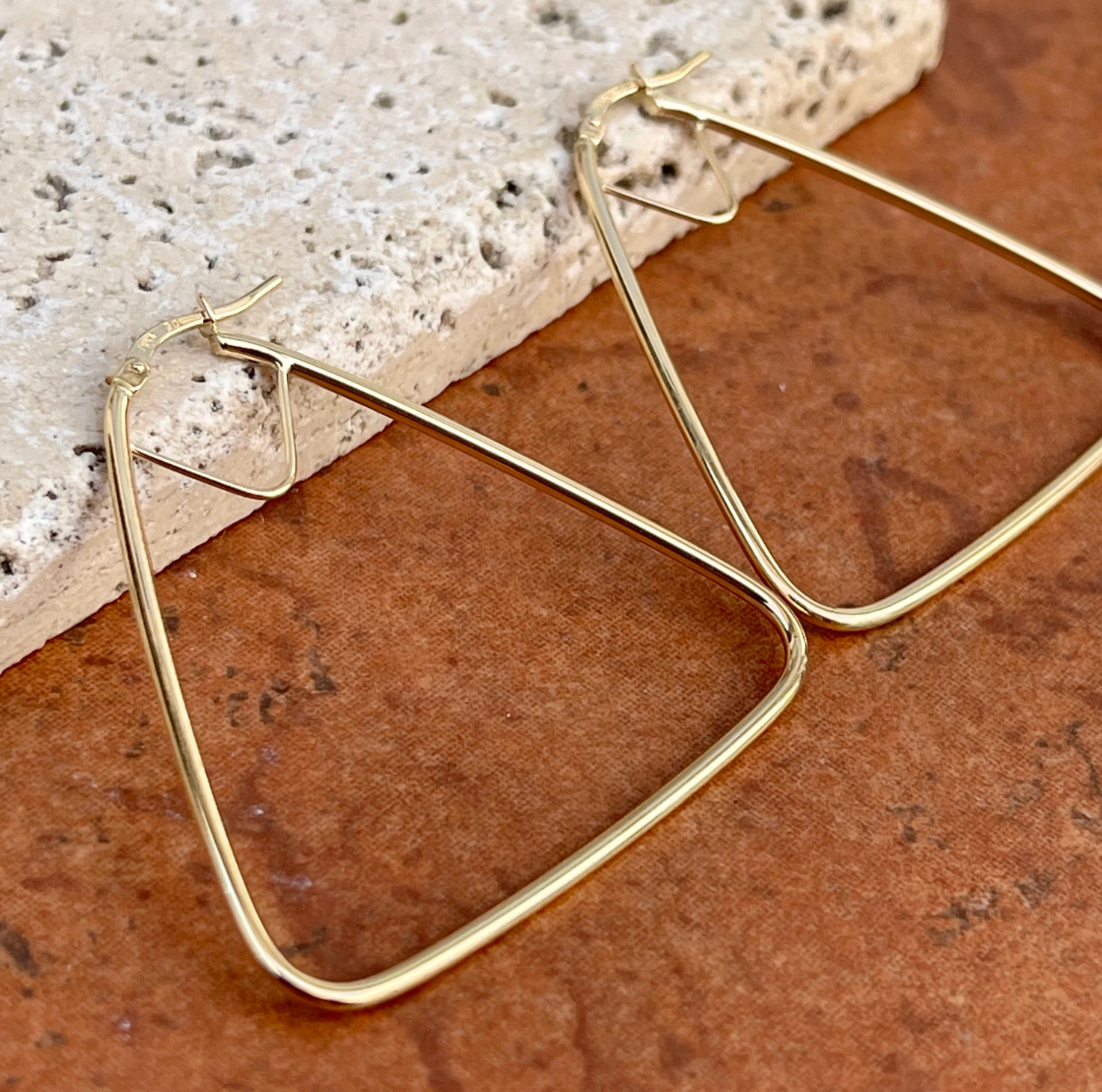 14KT Yellow Gold Thin Triangle Hoop Earrings 43mm