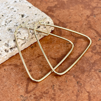 14KT Yellow Gold Thin Triangle Hoop Earrings 43mm