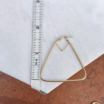 14KT Yellow Gold Thin Triangle Hoop Earrings 43mm