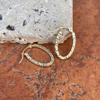 14KT Yellow Gold Diamond-Cut Oval Hoop Earrings 18mm