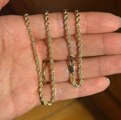 10KT Yellow Gold Solid 2.75mm Rope Chain Necklace