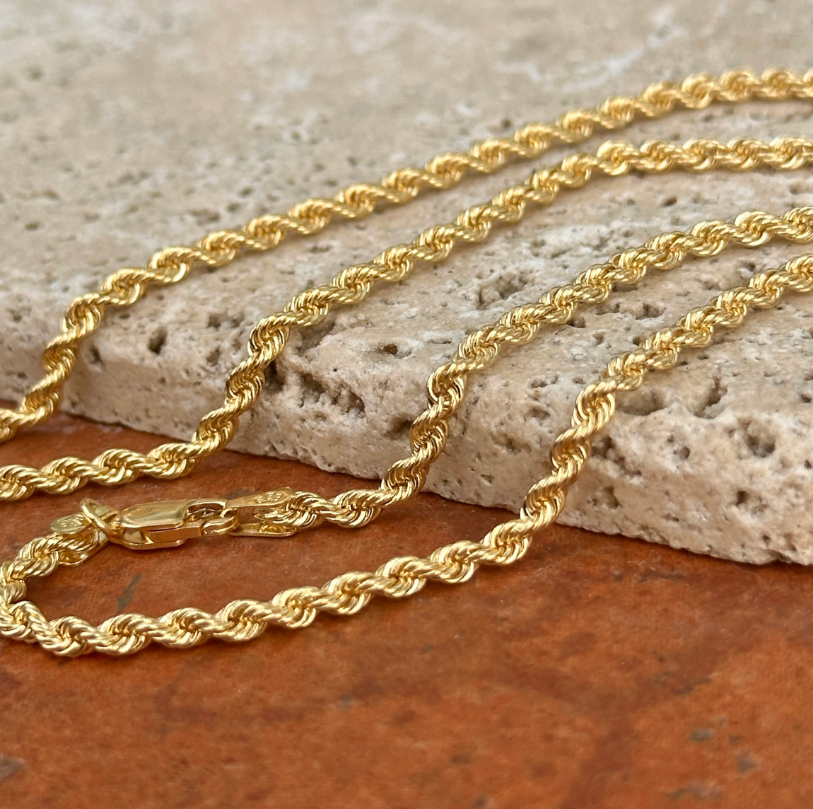 10KT Yellow Gold Solid 2.75mm Rope Chain Necklace