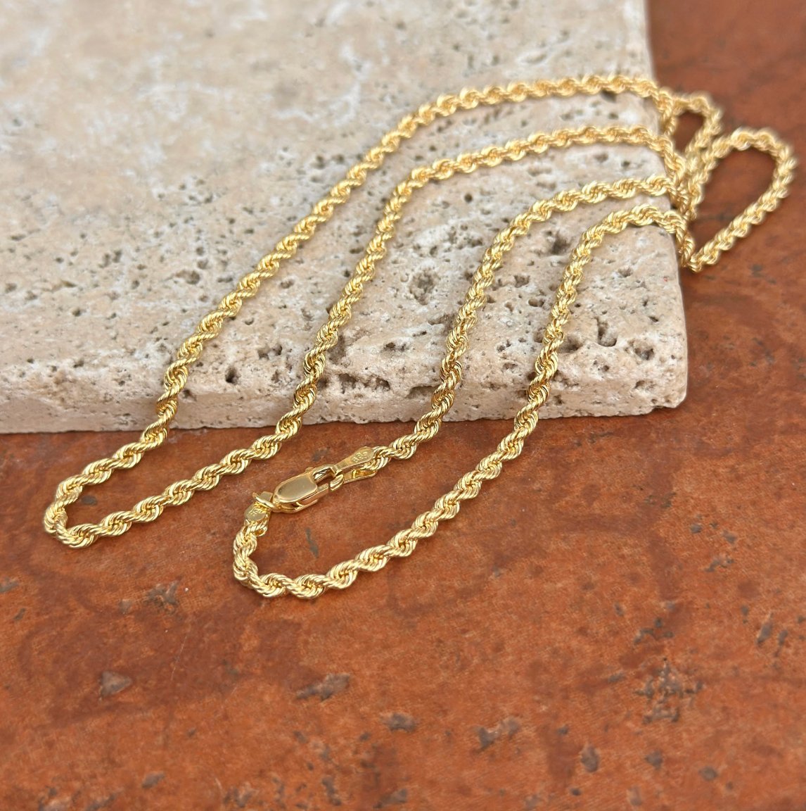 10KT Yellow Gold Solid 2.75mm Rope Chain Necklace