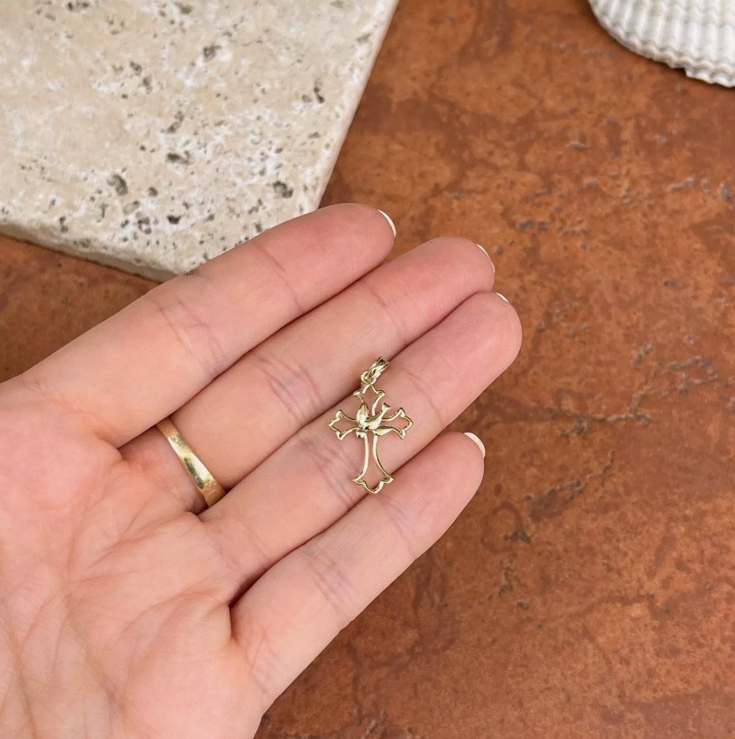 14KT Yellow Gold Dove Cross Pendant