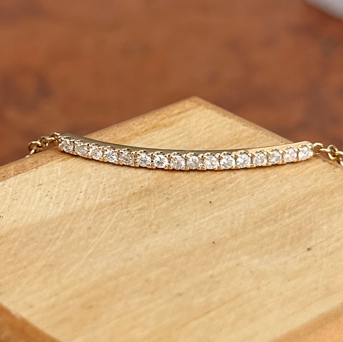 Estate 14KT Yellow Gold Diamond Bar Chain Bracelet