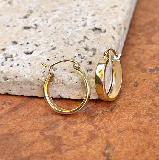 10KT Yellow Gold Squared Edge Hoop Earrings 15mm