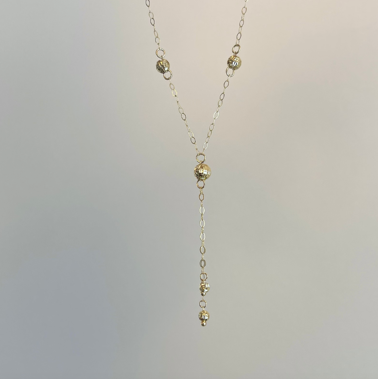 14KT Yellow Gold Diamond-Cut Ball Chain Lariat Necklace