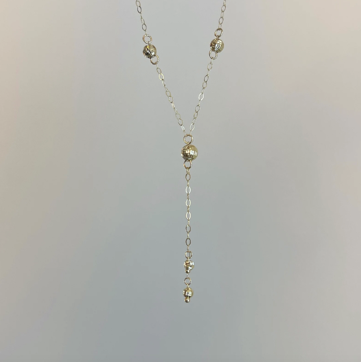 14KT Yellow Gold Diamond-Cut Ball Chain Lariat Necklace