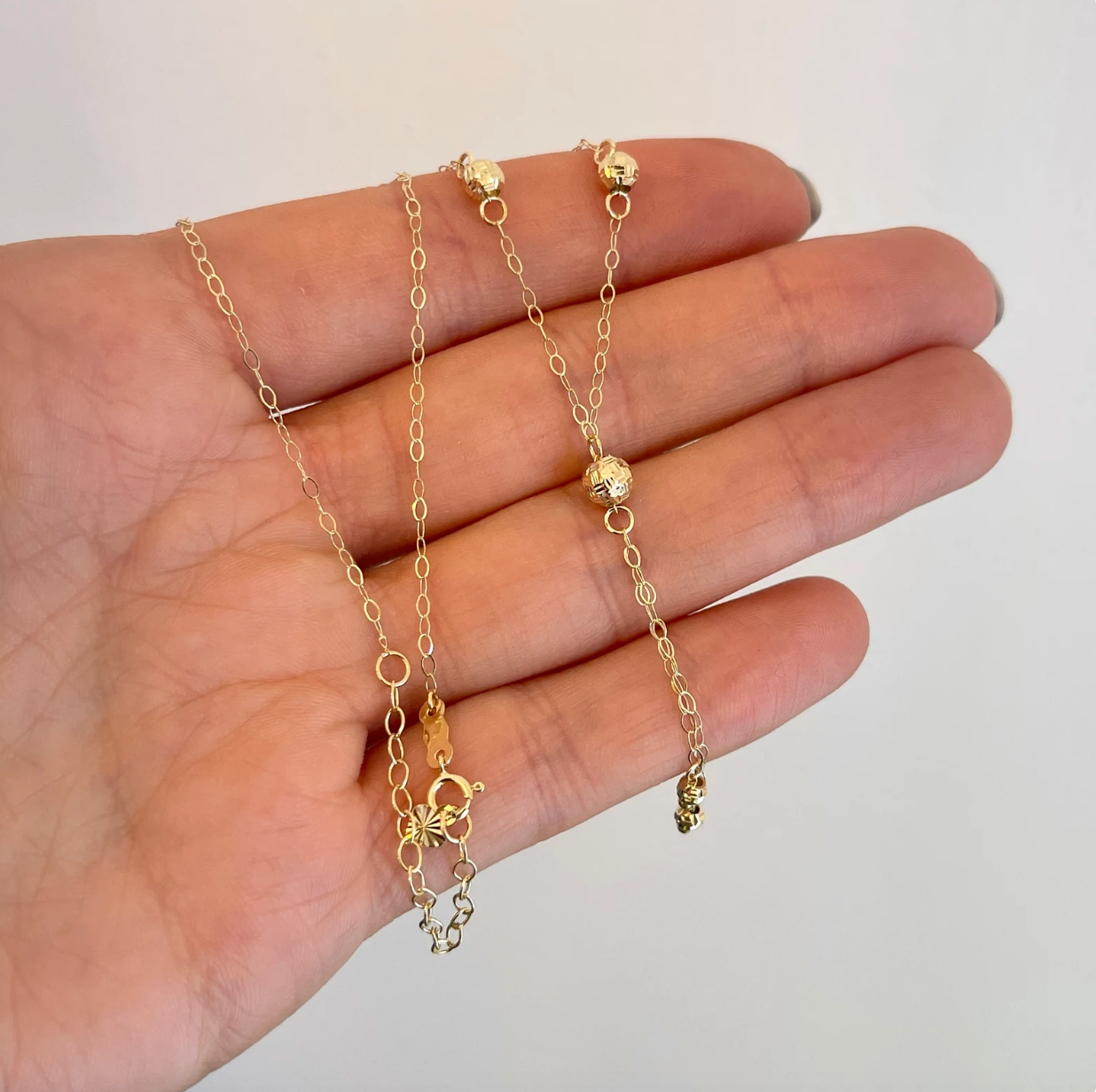 14KT Yellow Gold Diamond-Cut Ball Chain Lariat Necklace