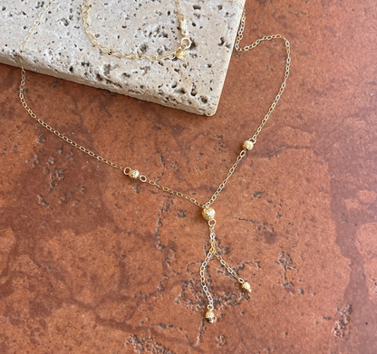 14KT Yellow Gold Diamond-Cut Ball Chain Lariat Necklace