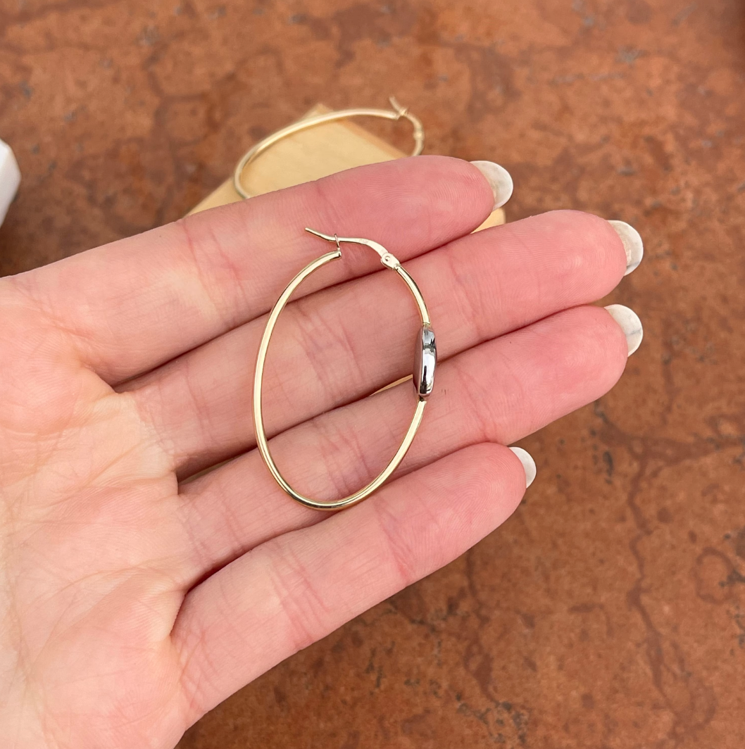 14KT Yellow Gold Two-Tone Oval Hoop Earrings