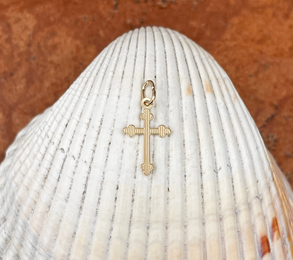 14KT Yellow Gold Budded Mini Cross Pendant Charm