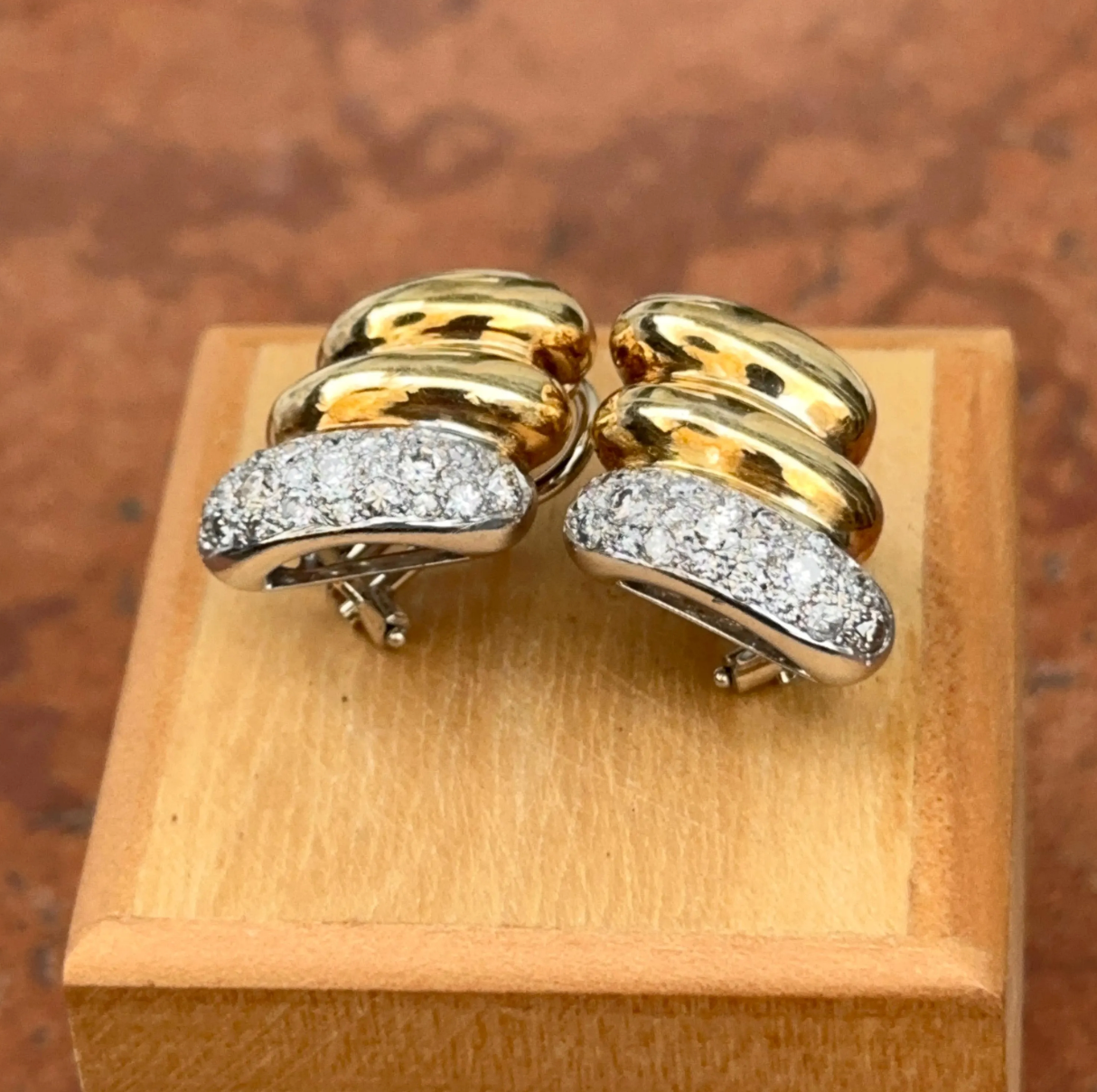 Estate 14KT Yellow Gold Pave Diamond San Marco Earrings