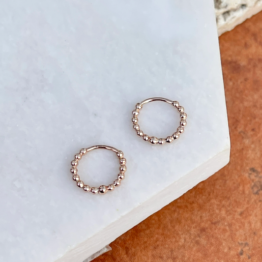 14KT Rose Gold Beaded Huggie Hoop Earrings