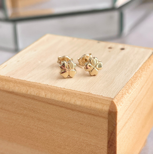 14KT Yellow Gold Mini 4 Leaf Clover Stud Earrings