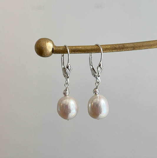 Sterling Silver Freshwater Baroque Pearl Lever Back Earrings