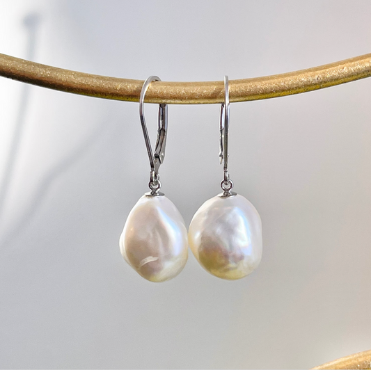 Sterling Silver Freshwater Baroque Pearl Lever Back Earrings