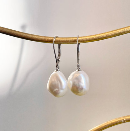 Sterling Silver Freshwater Baroque Pearl Lever Back Earrings