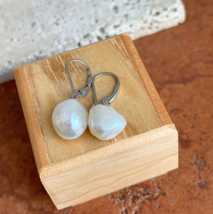 Sterling Silver Freshwater Baroque Pearl Lever Back Earrings