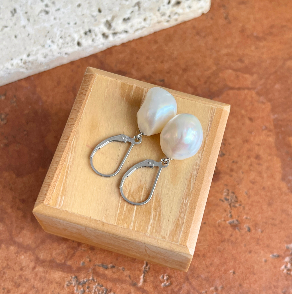 Sterling Silver Freshwater Baroque Pearl Lever Back Earrings