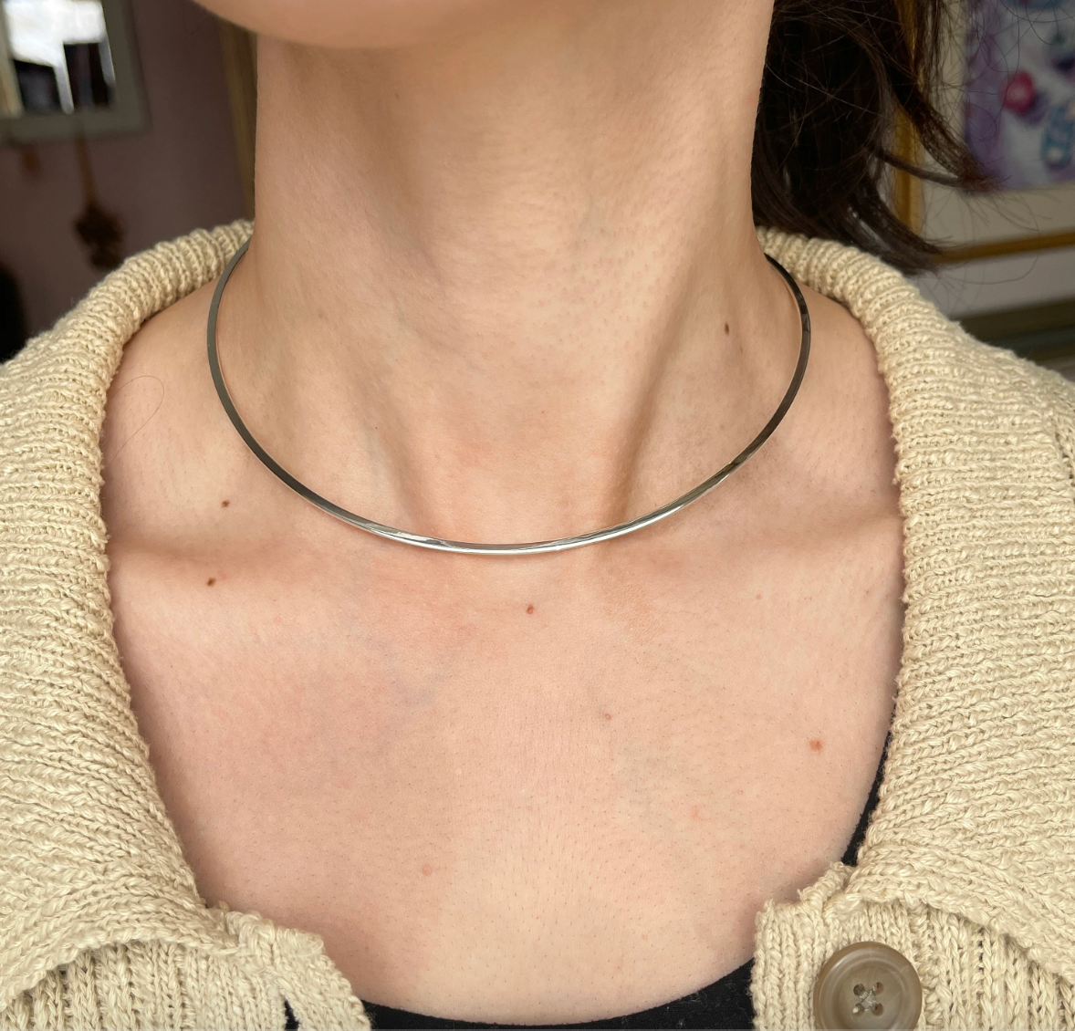 Sterling Silver Flat Open Ring Collar Necklace