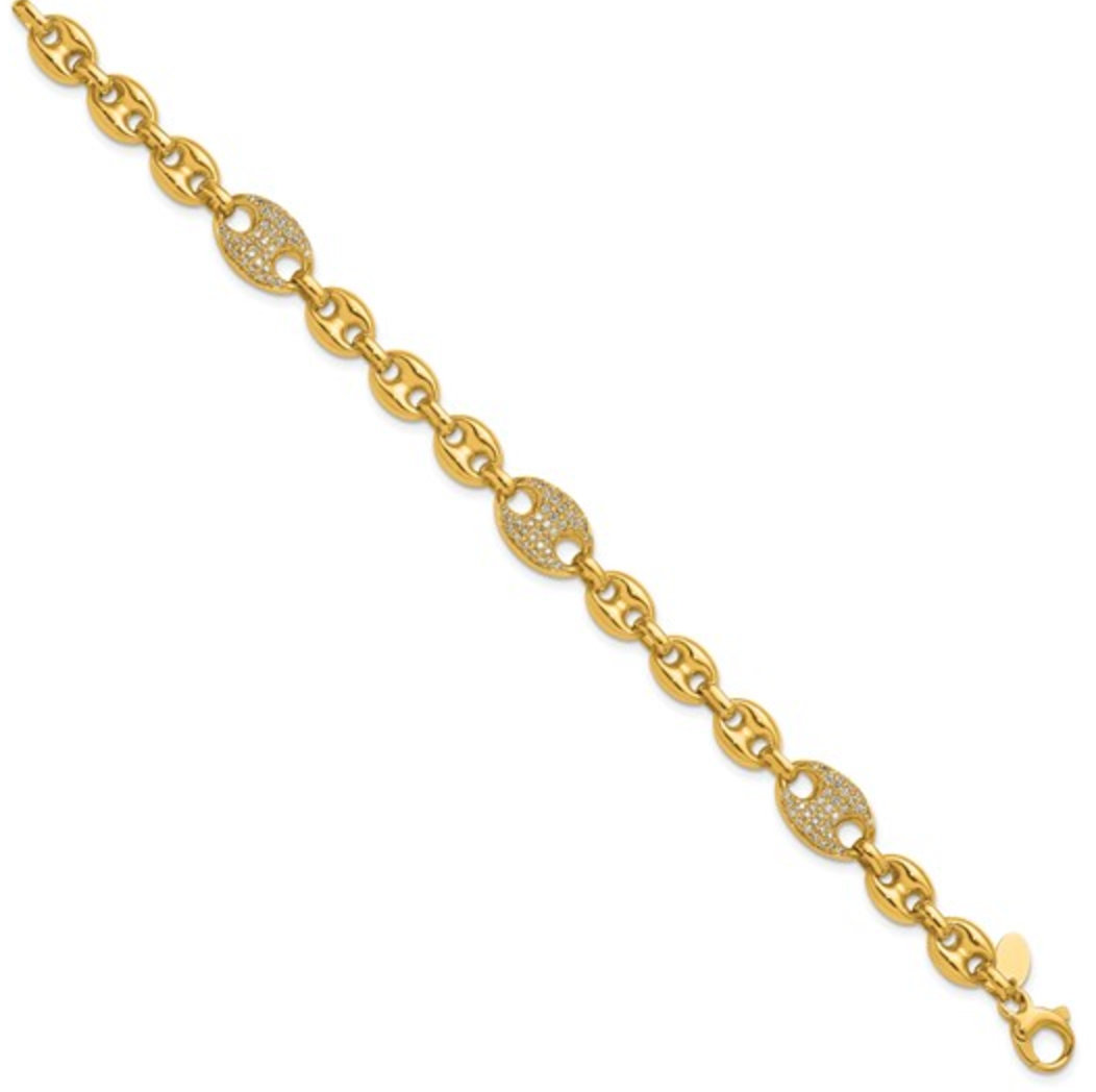 18KT Yellow Golf Puffed Pave Diamond Anchor Mariner Chain Bracelet