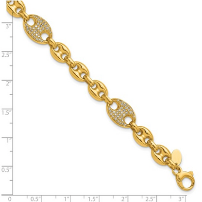 18KT Yellow Golf Puffed Pave Diamond Anchor Mariner Chain Bracelet