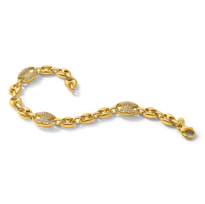 18KT Yellow Golf Puffed Pave Diamond Anchor Mariner Chain Bracelet