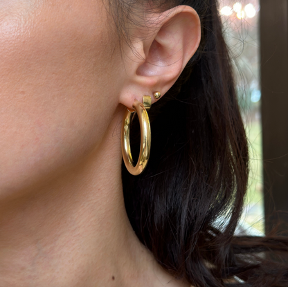 18KT Yellow Gold 5mm Tube Round Hoop Earrings 35mm