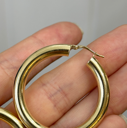 18KT Yellow Gold 5mm Tube Round Hoop Earrings 35mm