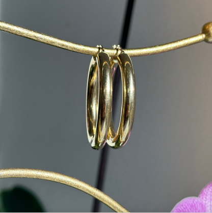 18KT Yellow Gold 5mm Tube Round Hoop Earrings 35mm