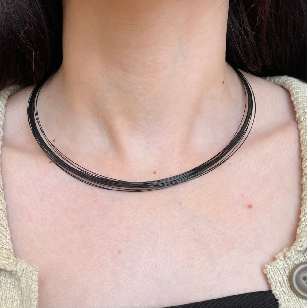 Stainless Steel Black Coated Cable 25 Wire Collar Necklace