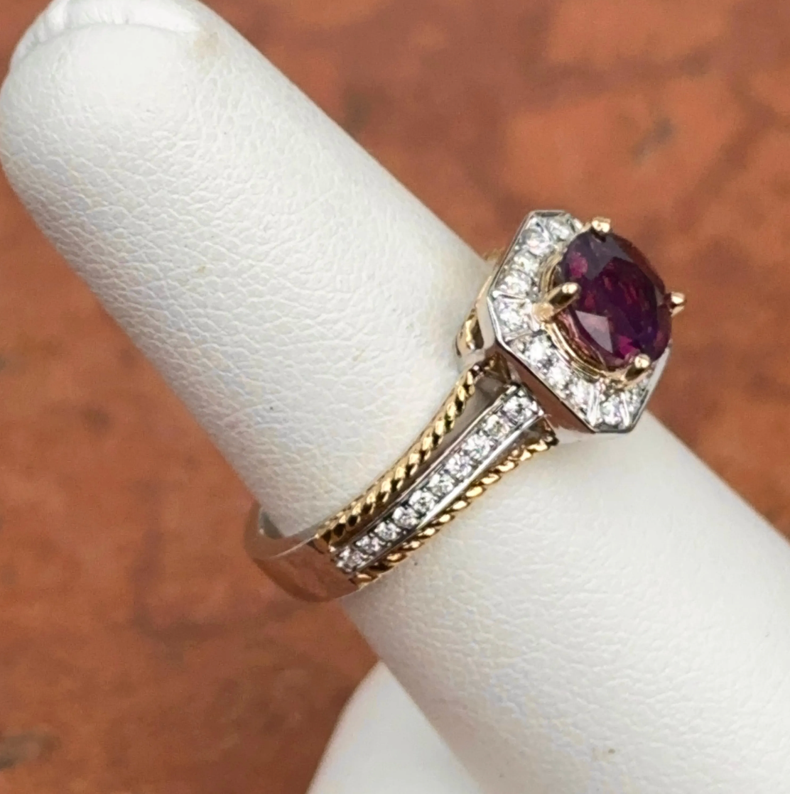 Estate 18KT Yellow + White Gold Kashmir Purple Amethyst + Diamond Ring