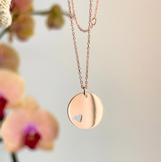 18KT Rose Gold-Plated Silver Heart Disc Necklace