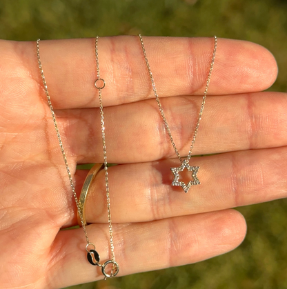 14KT Yellow Gold Small Pave Diamond Star of David Pendant Necklace