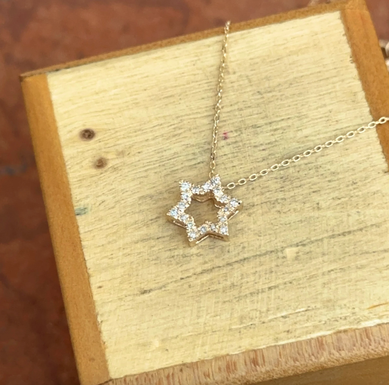 14KT Yellow Gold Small Pave Diamond Star of David Pendant Necklace
