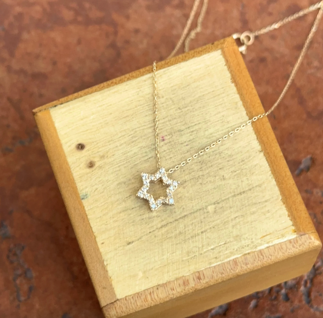 14KT Yellow Gold Small Pave Diamond Star of David Pendant Necklace
