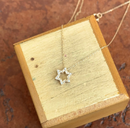 14KT Yellow Gold Small Pave Diamond Star of David Pendant Necklace