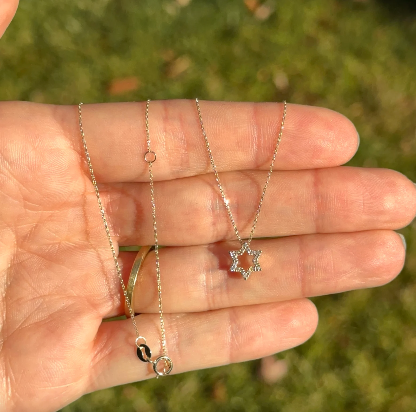 14KT Yellow Gold Small Pave Diamond Star of David Pendant Necklace