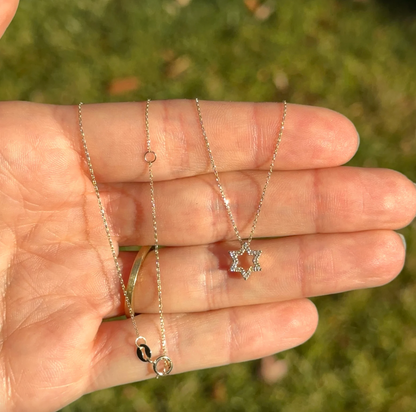 14KT Yellow Gold Small Pave Diamond Star of David Pendant Necklace