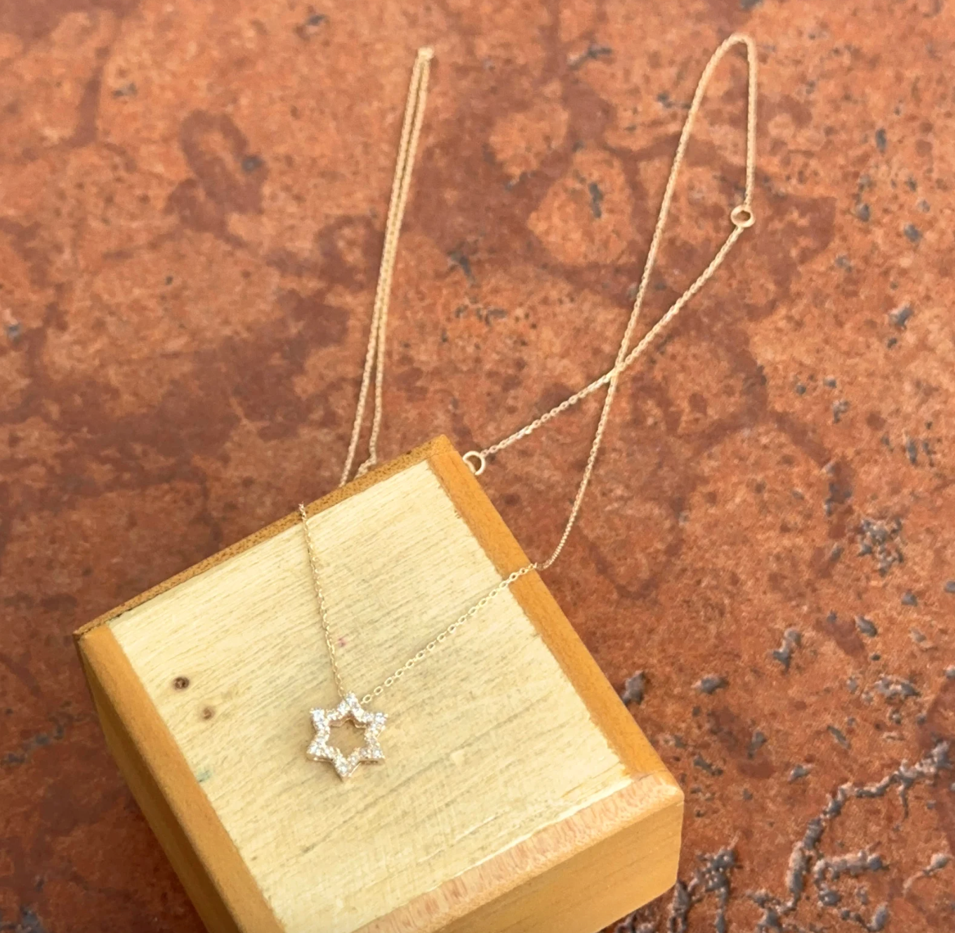 14KT Yellow Gold Small Pave Diamond Star of David Pendant Necklace