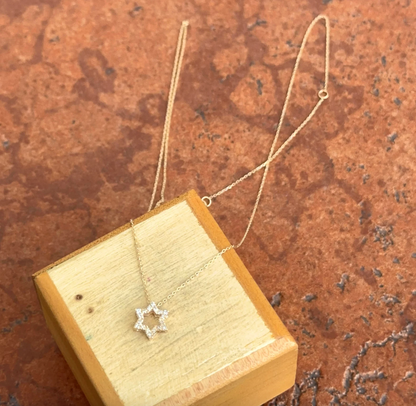 14KT Yellow Gold Small Pave Diamond Star of David Pendant Necklace