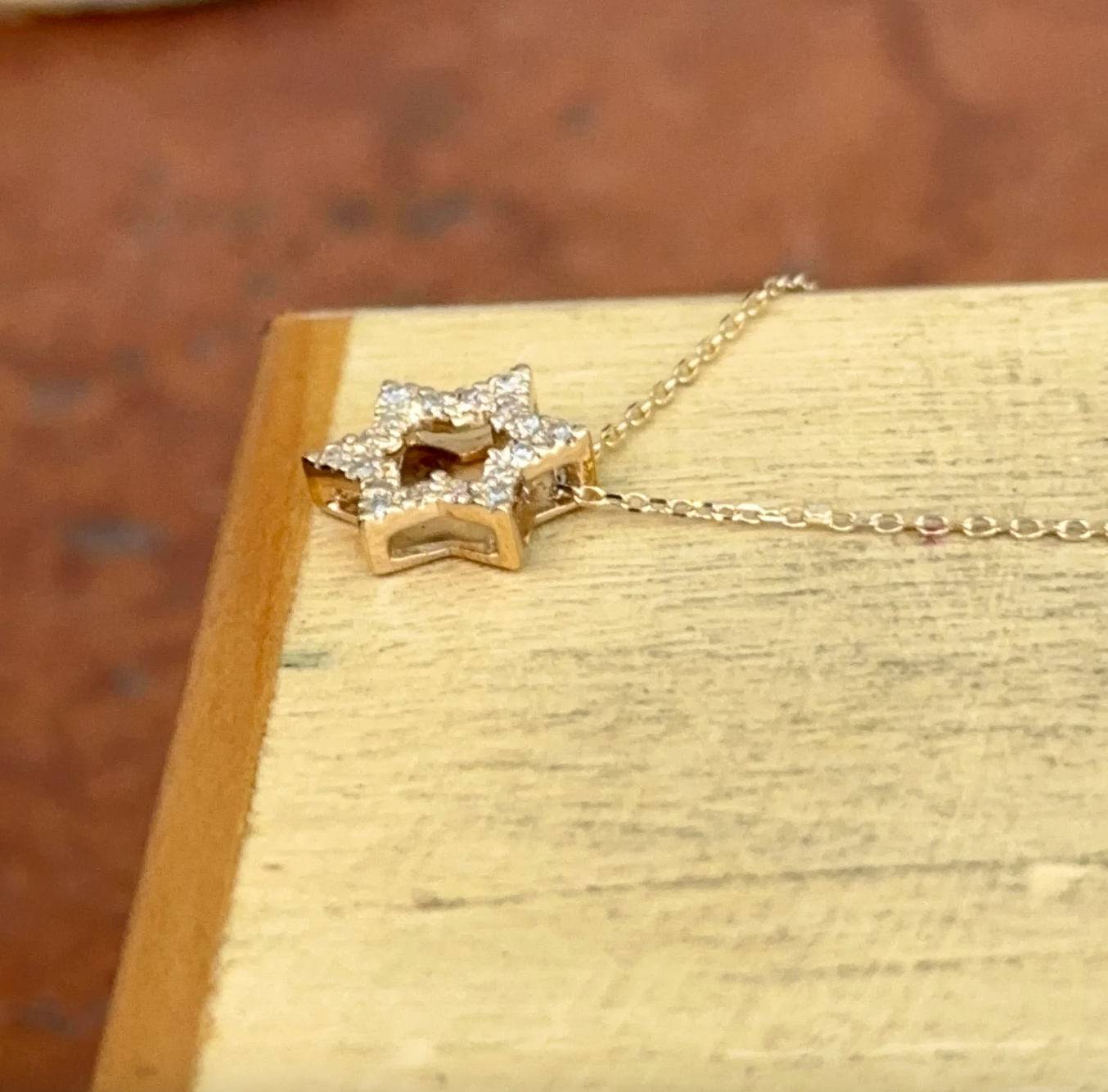 14KT Yellow Gold Small Pave Diamond Star of David Pendant Necklace