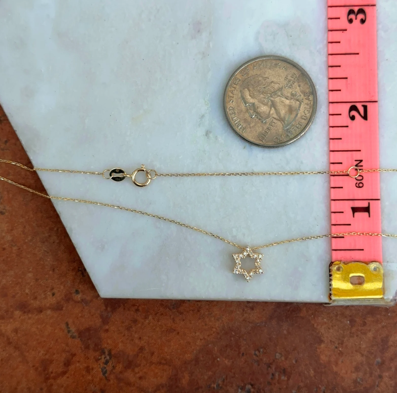 14KT Yellow Gold Small Pave Diamond Star of David Pendant Necklace